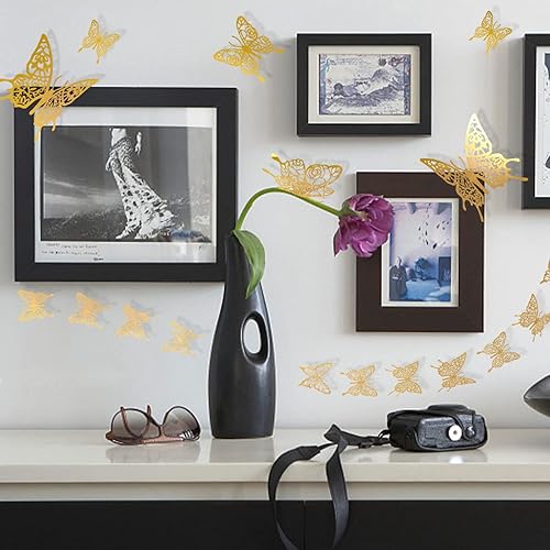 Miniatura 7 de Calcomanías de mariposa dorada de Navidad, 48 unidades, 3 tamaños, 4 estilos, decoraciones de fiesta de mariposa, globos, decoraciones de pastel de