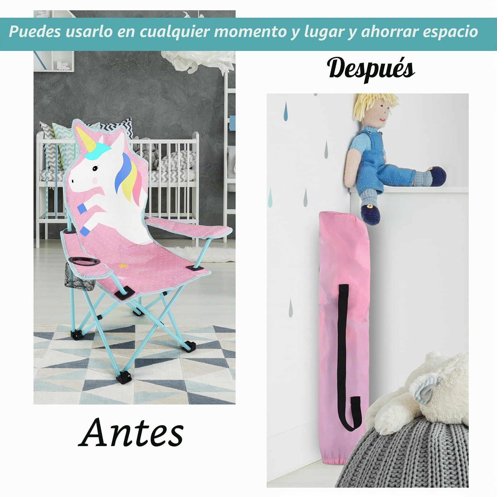 Meng Jiaran Silla de camping plegable de unicornio para niños, tela Oxford