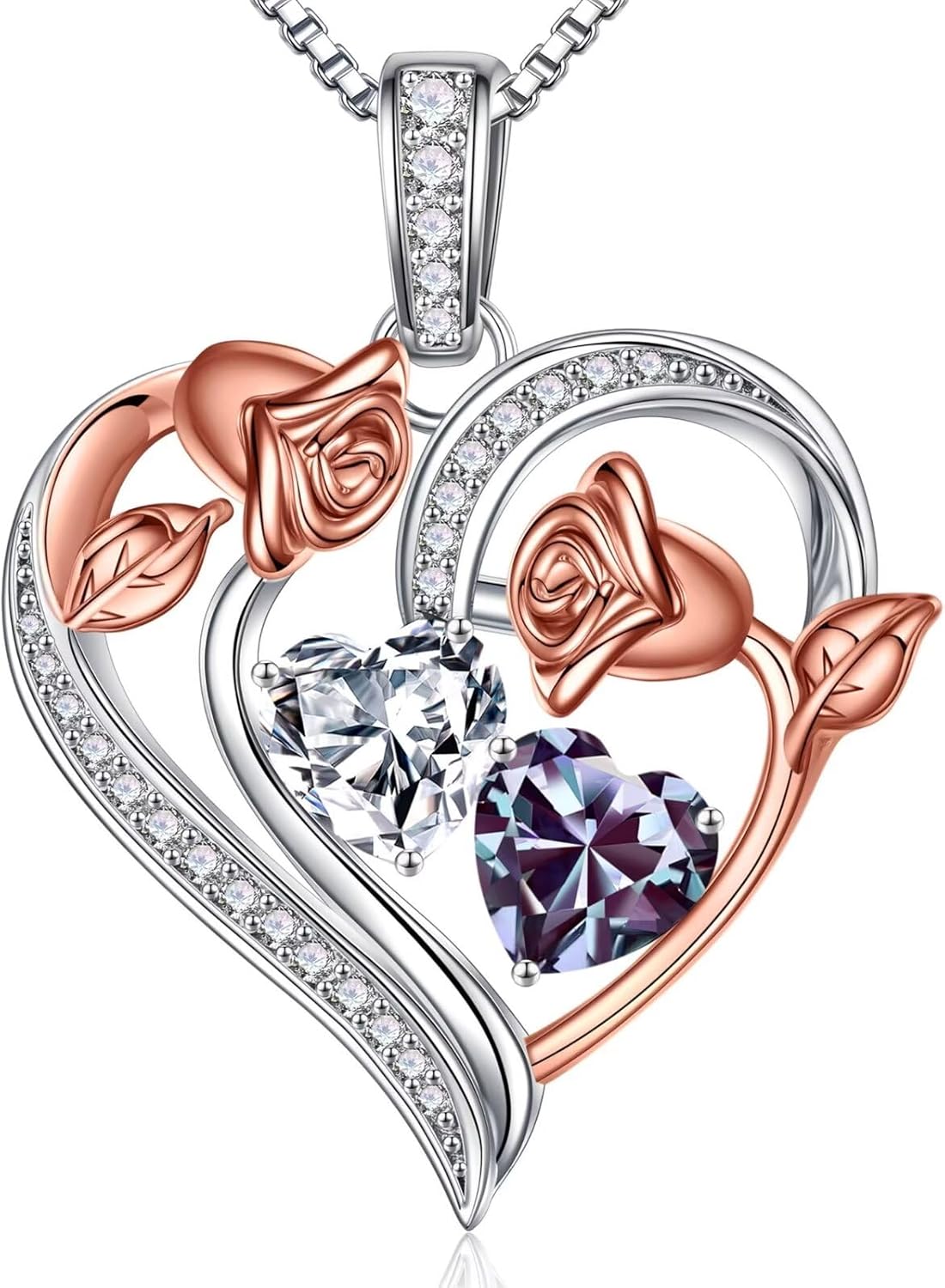 Iefil Valentines Day Gifts for Her - 925 Sterling Silver Rose Heart Necklace, Birthstone Jewelry, Anniversary Birthday Gifts for Wife Girlfriend Mom Daughter