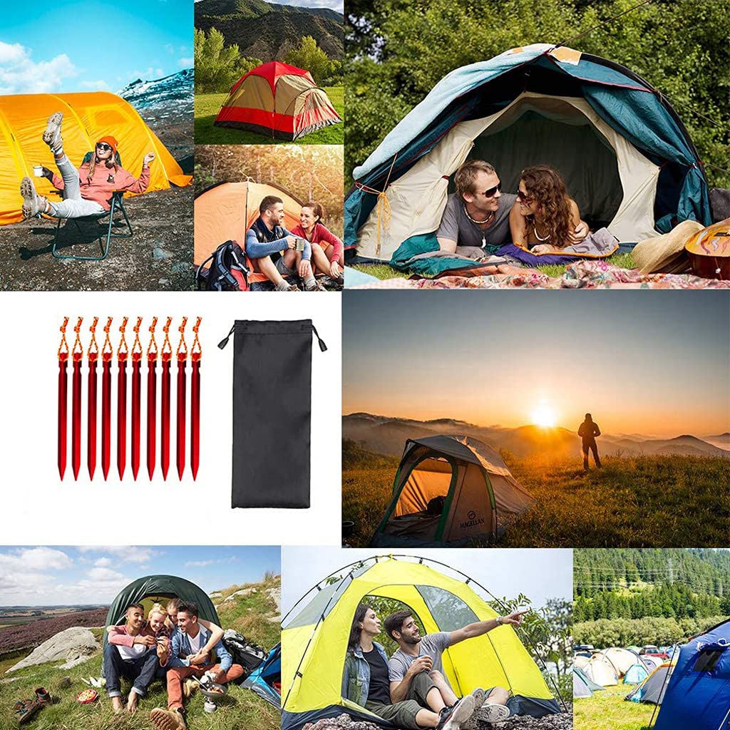 Confezione da 10 picchetti per Tenda, picchetti per Tenda da Campeggio, Chiodi in Lega di Alluminio Leggera da 18 cm con Custodia per Giardino, Spiaggia all'aperto