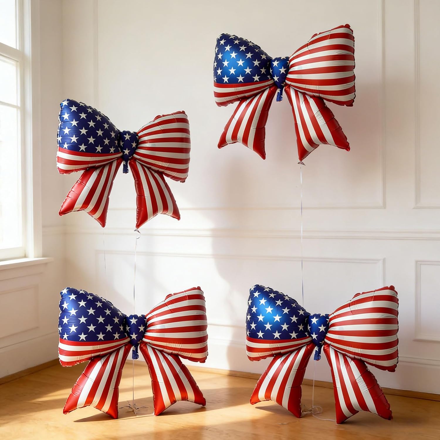 4 PCS Patriotic Bow Foil Balloons - 38 Inch Red White Blue Independence Day Party Supplies, Large American Flag Balloons for 4th of July Decorations, Memorial Veterans Day Decor image 5