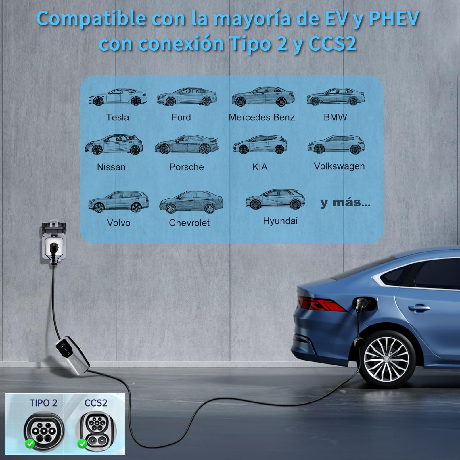 Cable de carga para coche eléctrico 3,68 kW [16 A, 6 m]: portátil cargador de coche eléctrico monofásico tipo 2 con enchufe Schuko, EV Charger con LCD control digital, IEC 62196-2