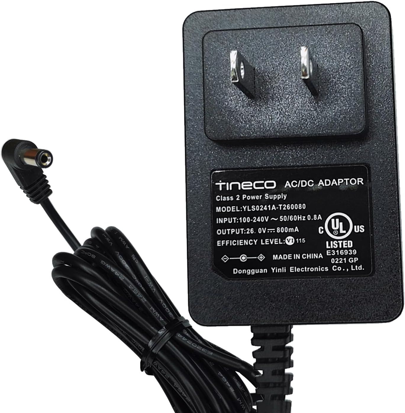 Original 26V 0.8A AC/DC Adapter YLS0241A-T260080 for Tineco A10 Dash A11 Hero EX Tango Master Vacuum Cleaner Vac iFloor 3 Floor One S3 S5 21.6V Battery DSC550-260070W DC26V Power Supply Cord Charger