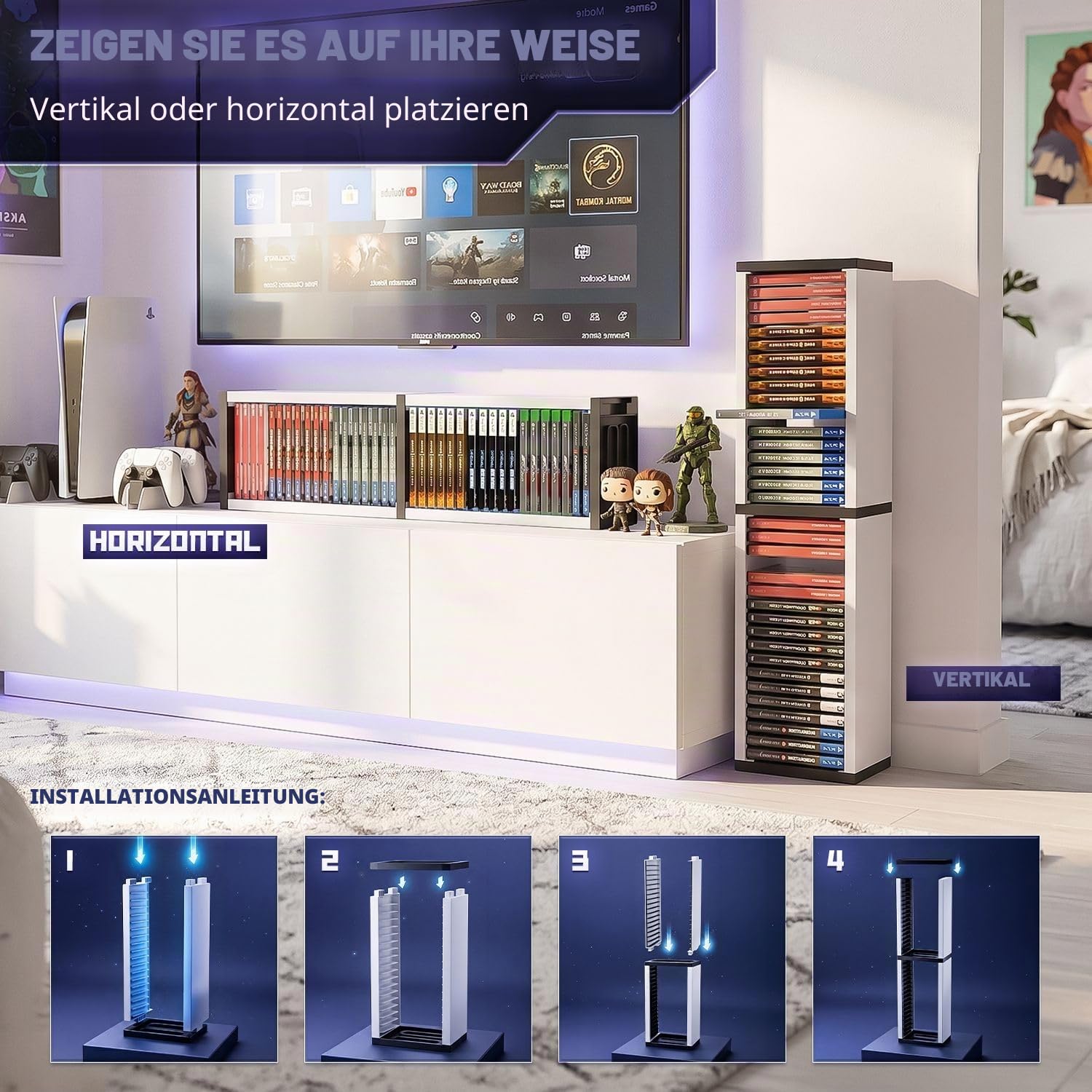TNP Videospiel-Aufbewahrungsturm (36 CDs, Blu-ray-Hülle), Universal-DVD-Halterung, Regal, Ständer, vertikaler Organizer für Nintendo Switch, PS5, Playstation 4, Xbox Filme