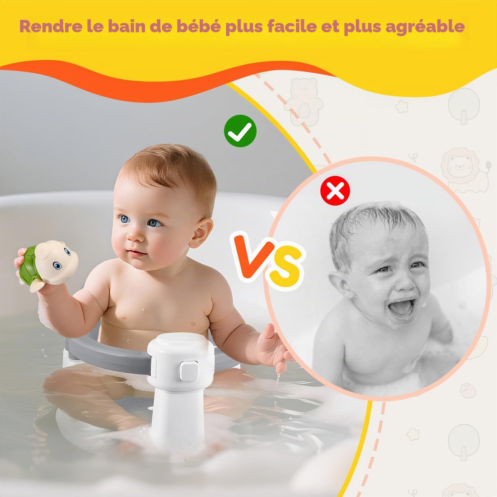 Siège de Bain Bébé Antidérapante 6 Mois+ avec 4 Ventouses