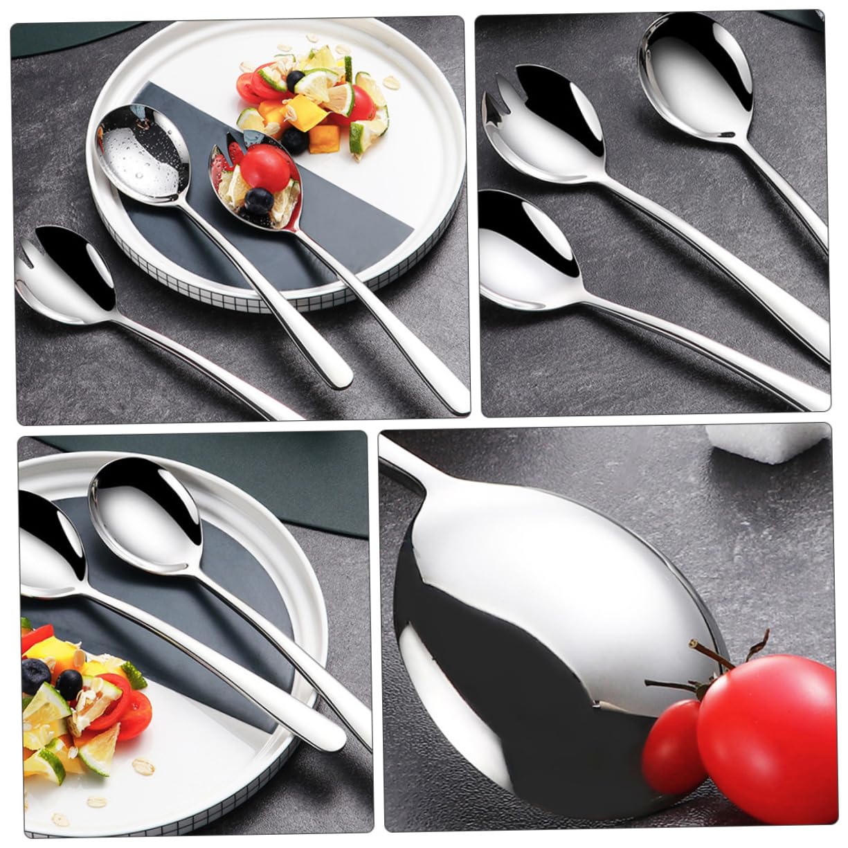 NAMOARLY 1 Set Salad Fork and Spoon Stainless Steel Salad Spoon Pasta Fork Salad Fork Silver