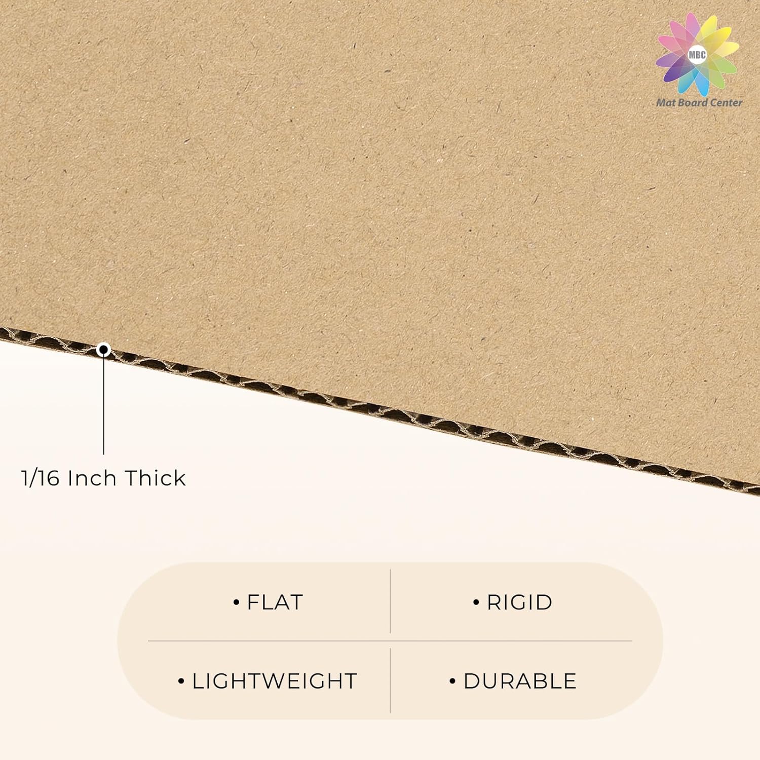 Mat Board Center, 50 Pack 12 3/8" Corrugated Cardboard Sheets For 12" Vinyl LP Record Shipping Packing, Mailing Spacer, Craft Card Board (1/16" Thick)