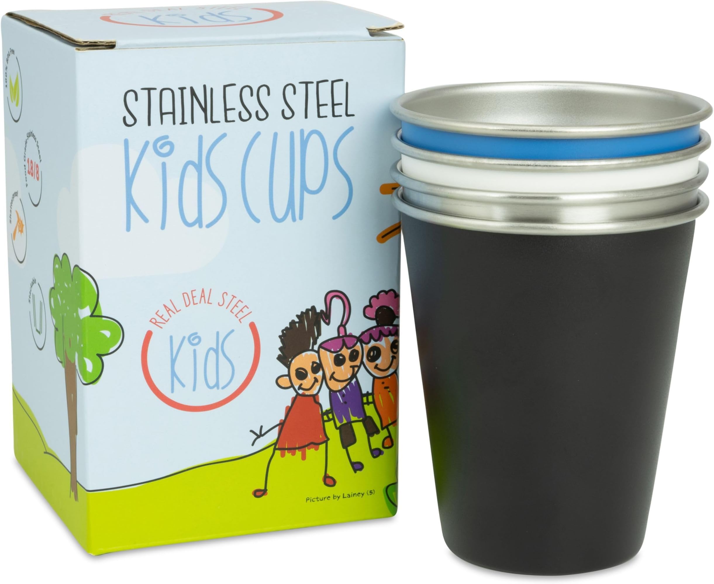 Stainless Steel Cups - Set of 4 - Metal Cups, Premium 10 oz Drinking Glasses in Fun Colors, BPA Free, Unbreakable (Assorted 1)