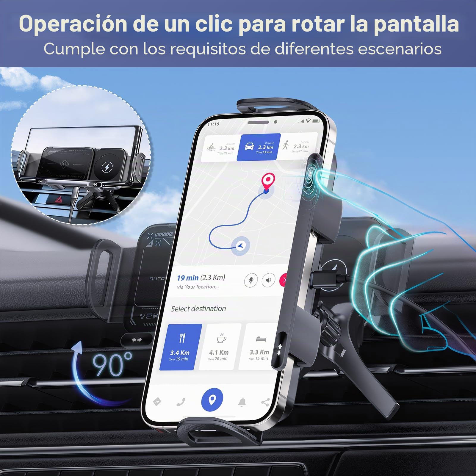Qoosea Qi 15W Cargador Inalámbrico Coche, Bloqueo Automático Rápida Wireless Car Charger Soporte Rotación de 90°Sujeta Movil Coche Compatible con Galaxy Z Fold 6/5/4/3/2 Z Flip 6/5/4/3 iPhone Xiaomi