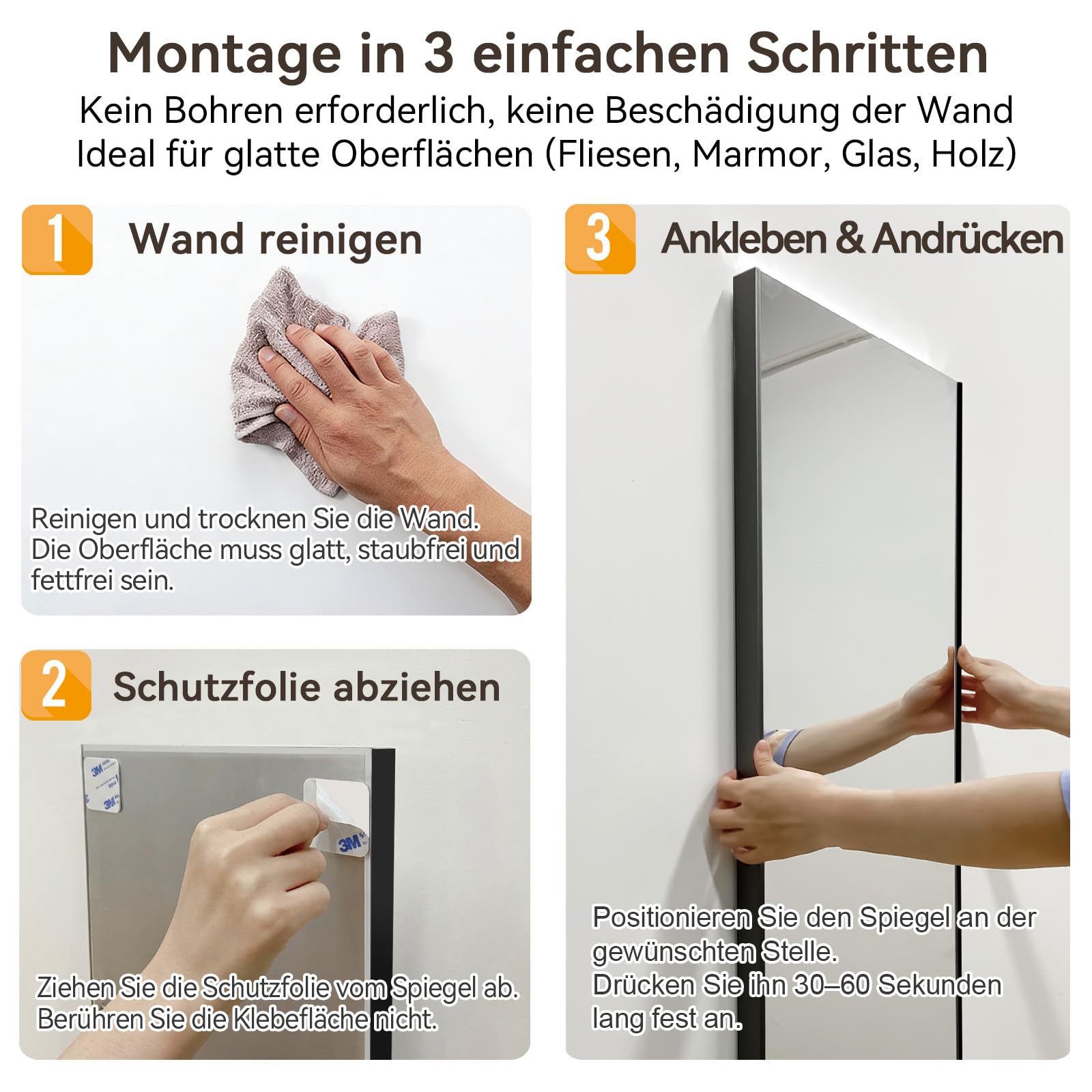 brisafe Nano-Spiegel 160x60cm Ganzkörperspiegel Ohne Bohren Unzerbrechlich | Großer Wandspiegel mit starkem Klebeband für Wandmontage; Ankleidespiegel ohne Bohren; für Fitnessraum und Garderobe