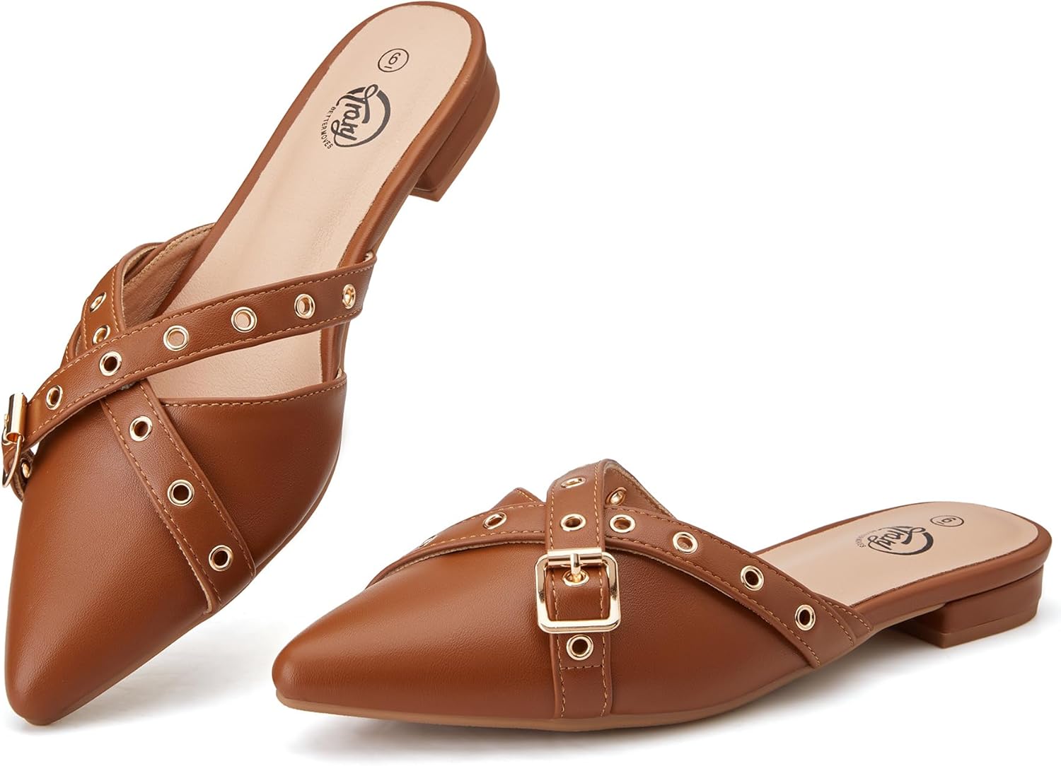 Trary Women's Black Bow Pointed Toe Mules, Modern Mule