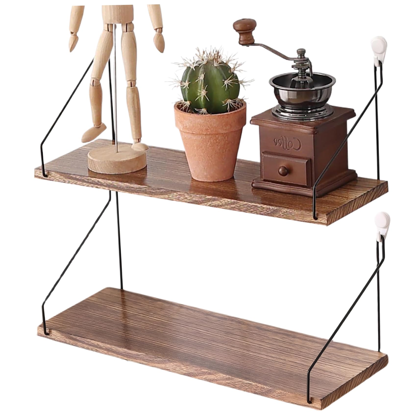 Gcroet Dark Brown 2Pcs Floating Shelves For Wall No Drilling 16X6'' Wood Renter Friendly Shelves With Traceless Nails Modern Minimalist No Drill For Bedroom And Living Room..