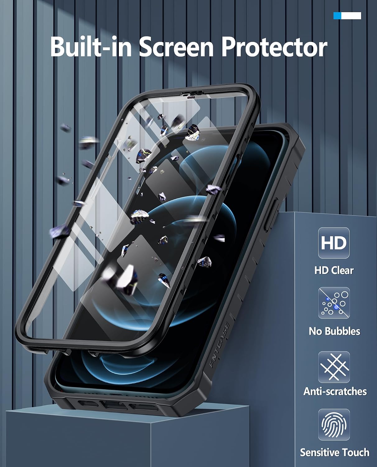FNTCASE for iPhone 12 Pro Max Case, Built-in Screen Protector, Kickstand | 20FT Military-Grade Drop Protection, Anti-Slip Matte Textured, Rugged Heavy Duty Shockproof TPU Protective Cover