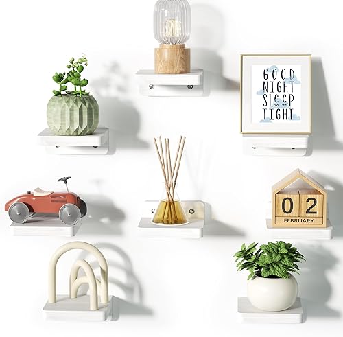 SRIWATANA Small Floating Shelves Wall Mounted, 4 Inch Wood Shelf for Decoration and Storage Set of 8, Mini Display Shelf for Bedroom, Bathroom,
