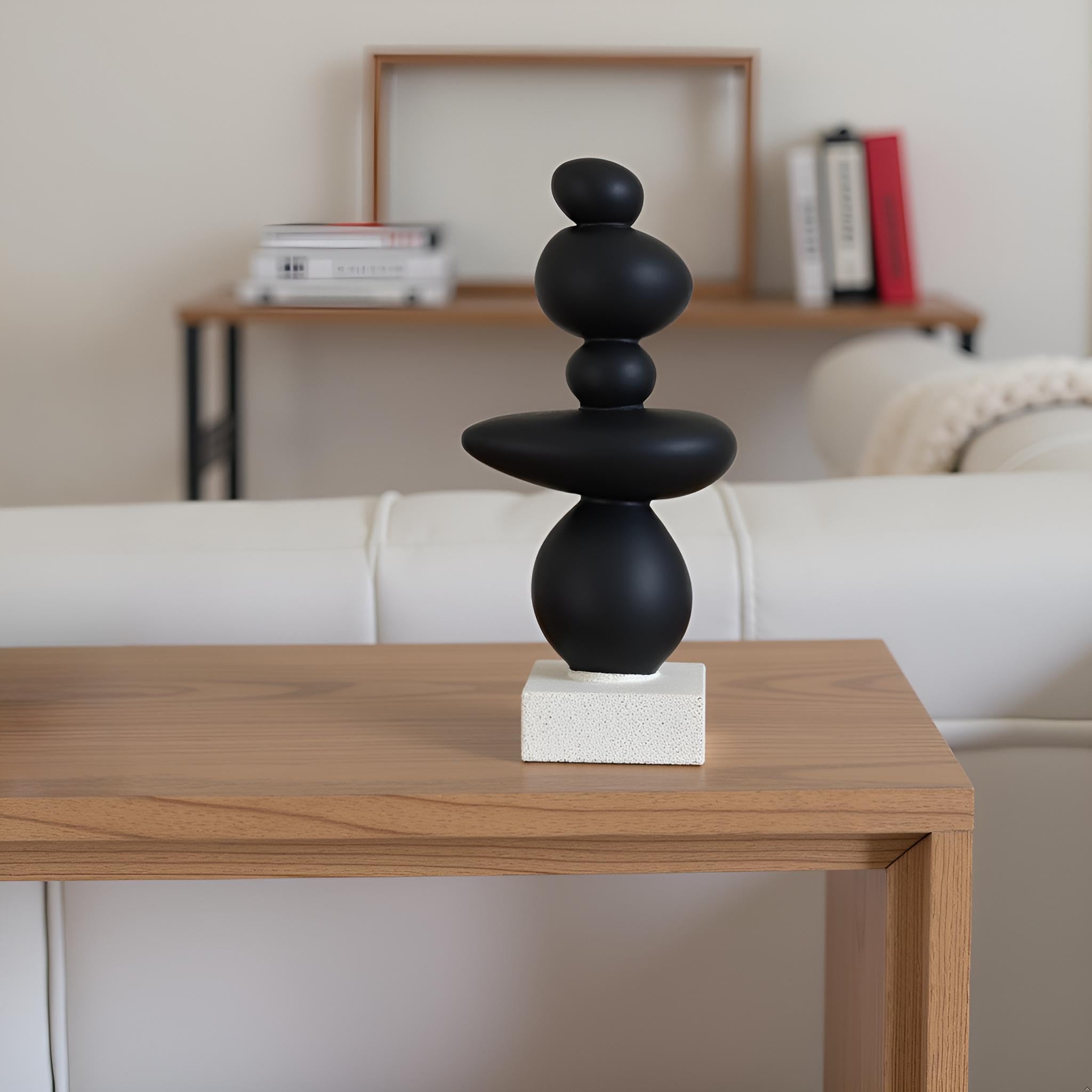 Dekorative Skulptur aus abstraktem Felsen, Sandstein-Statue, Dekoration für Wohnzimmer, moderne Harz-Stein-Skulptur, Couchtischdekoration, Geschenke für Glück, Gesundheit, Stärke, Schwarz