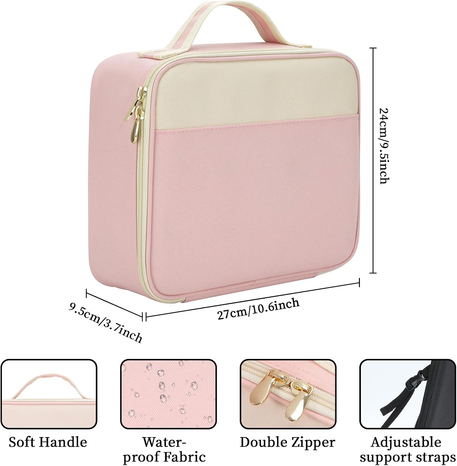 Pink Makeup Bag, Makeup Bags for Women, Makeup Bag with Mirror, Travel Makeup Train Case, Makeup Organizer Bag, Adjustable Dividers & Support Straps, Portable Storage Bag for Makeup Brushes Toiletry : Beauty & Personal Care