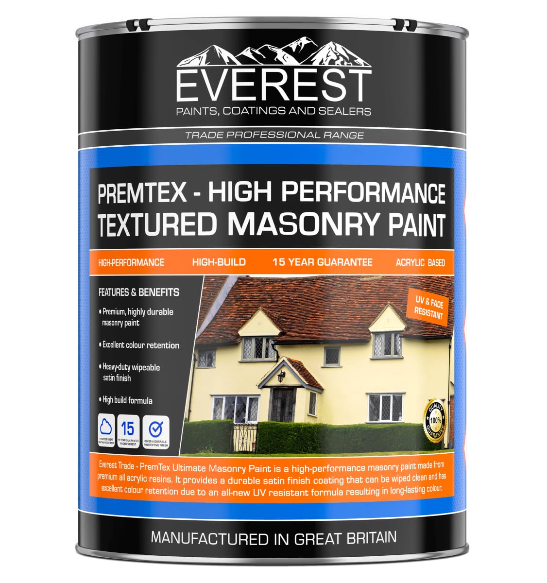 Everest Trade Paints Cornish Cream Everest Trade - Premtex Ultimate Fine Textured Masonry Paint - High Performance - Textured Finish (, 5 Litre)