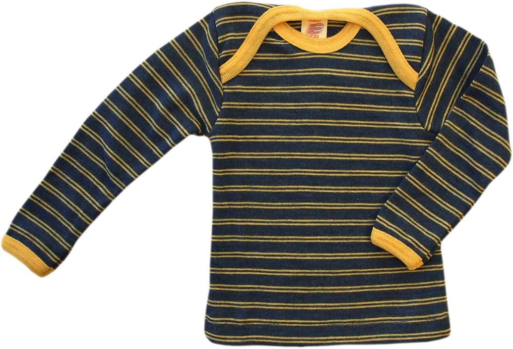 Engel 100% merino wool striped baby T-shirt thermo underwear (98/104, Sapphire/Sunshine yellow)