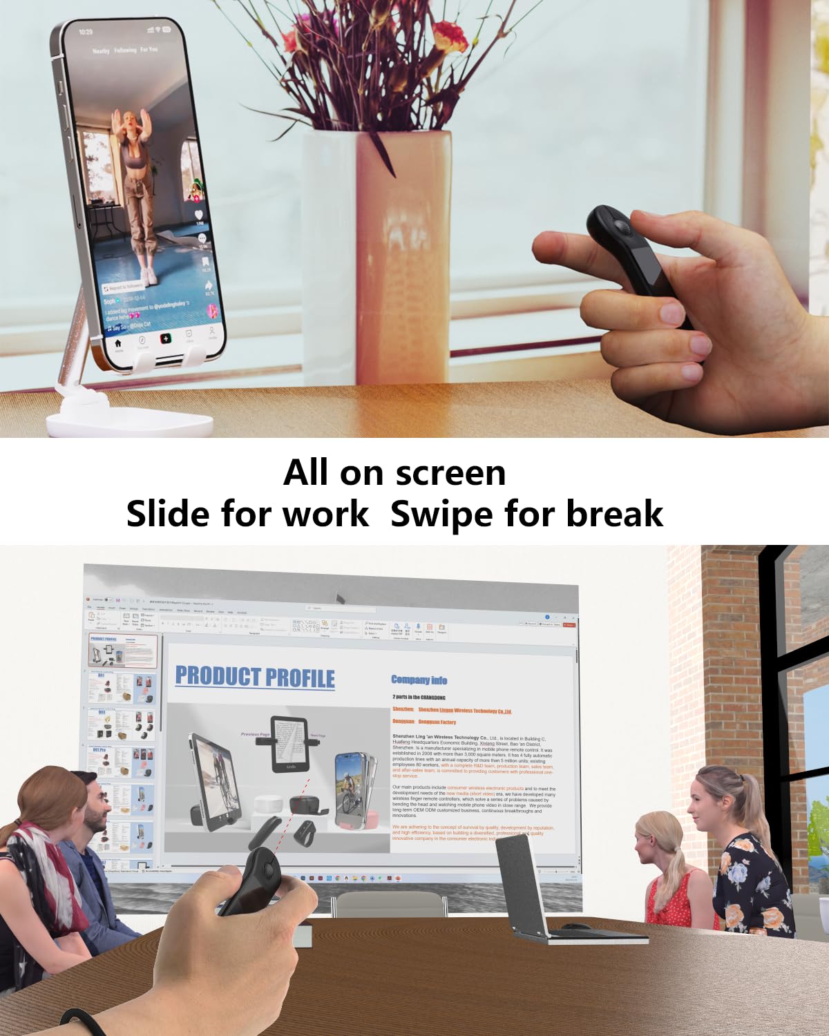 Air Mouse für PC/iOS/Android mit Touchpad Bluetooth 2.4G Fernbedienung für PowerPoint/Keynote/Tiktok/Kamera/Kindle App, wiederaufladbar, kabellos, Präsentation für PPT Pointer (Schwarz)