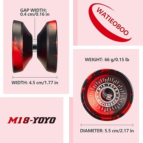 Miniatura 3 de WATIEOBOO Yoyo de metal profesional, Yoyo sensible para niños principiantes, Yoyo insensible para adultos (M18-negro y rojo)
