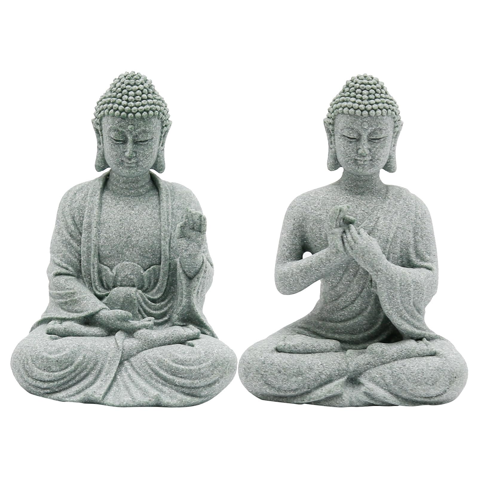 VIKKSAER 2Pcs Micro Buddha Statue Decorations for Asian Garden Underwater Landscaping Home Zen Decor, Small Meditating Sandstone Buddha Statues, Micro