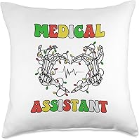 Vista 4 de Medical Assistant CMA Skeleton Hand Christmas Heartbeat Throw Pillow
