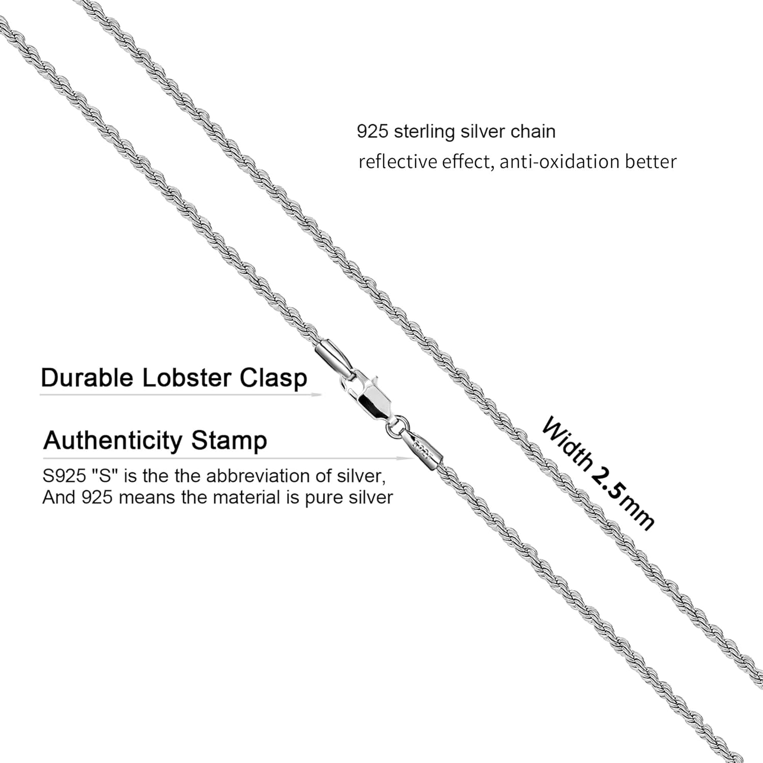 S925 Sterling Silver 6mm Cuban Link Chain Bracelets for Men,2.5mm Rope Chain Mens Bracelet Set for Men's&woman,Trendy hip-hop stacking Chain Gift Boyfriend/Girlfriend,Non Tarnish Hypoallergenic - Image 5