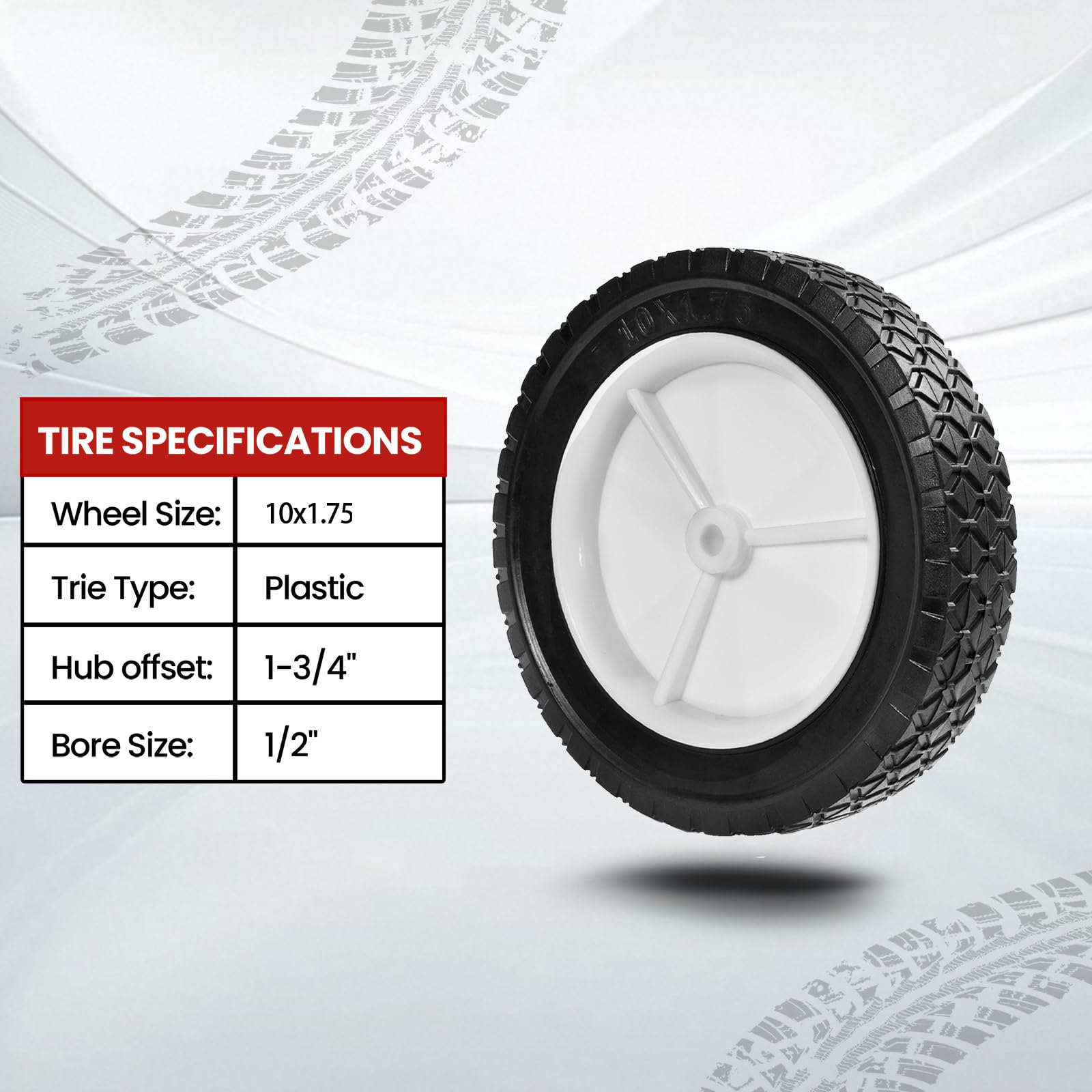 Rueda de goma para cortacésped de 10 pulgadas que sustituye a Oregon 72-110, rueda de plástico, neumáticos semipeumáticos, carritos utilitarios 10 x 175, paquete de 2