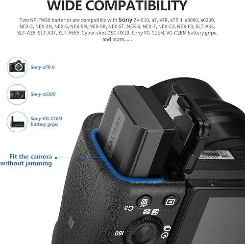 Miniatura 10 de Neewer LP-E6NH - Juego de cargador de batería de repuesto para Canon EOS R7 R5 R6 R, 5D III IV, 6D II, 7D II, 70D, 80D, 90D, 2 baterías de 2250 mAh,