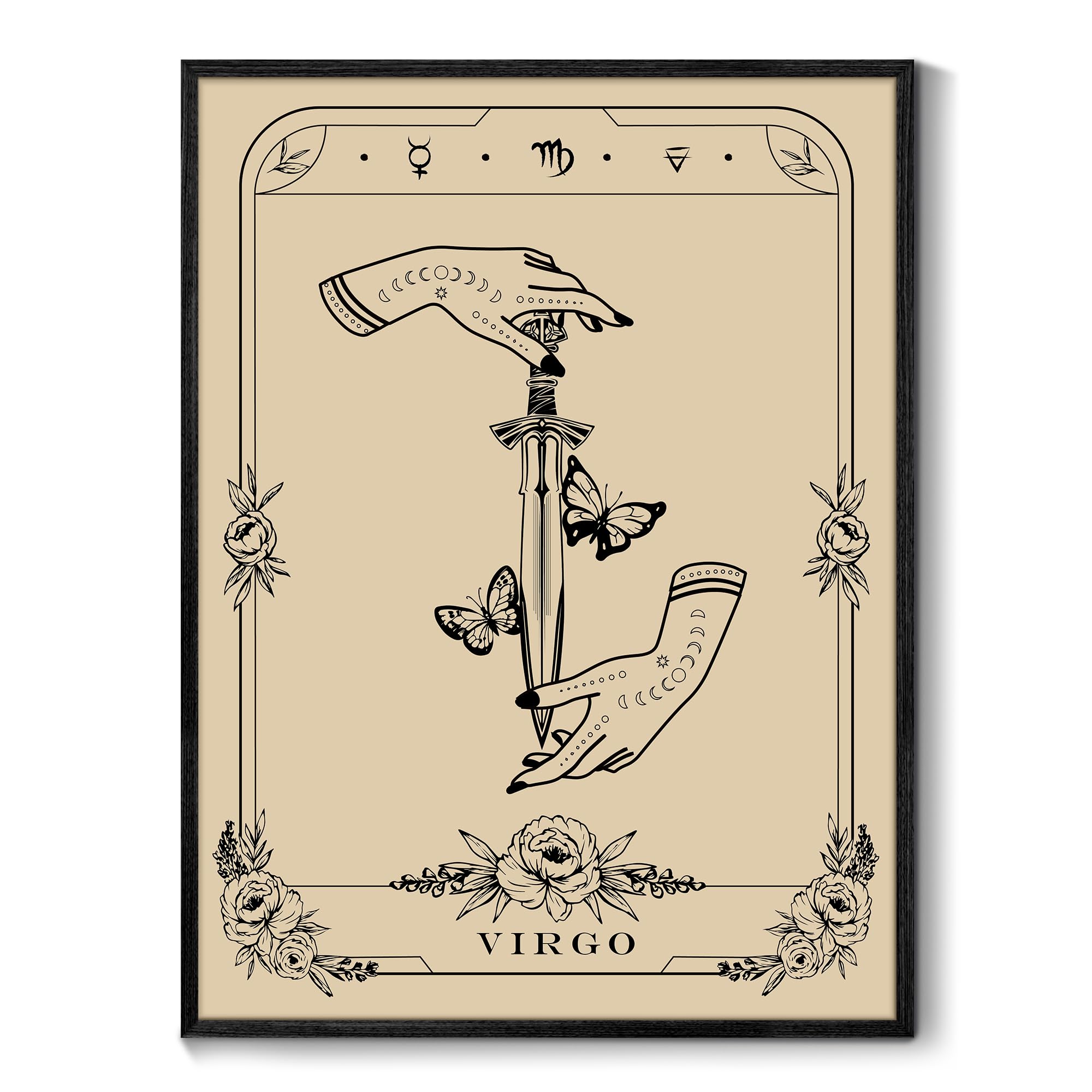 SERIMINO Witchy Framed Wall Art, Virgo Tarot Canvas Prints Paintings, Horoscope Dark Academia Home Decor Aesthetic, 16x24inch Gothic Wall Decor for Room
