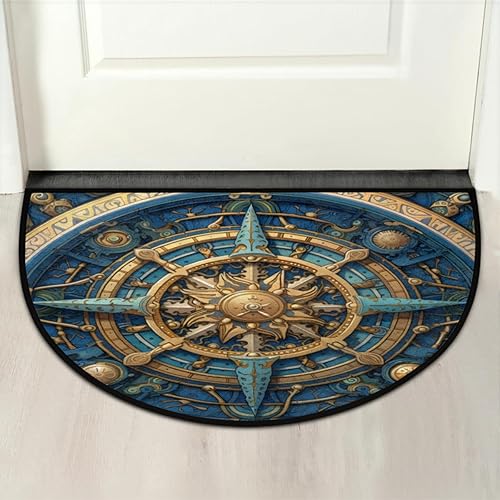 Miniatura 7 de Tapete semicircular, con brújula náutica, antideslizante, de medio círculo, con brújula azul, rosa, lavable, duradero, decoración del hogar,