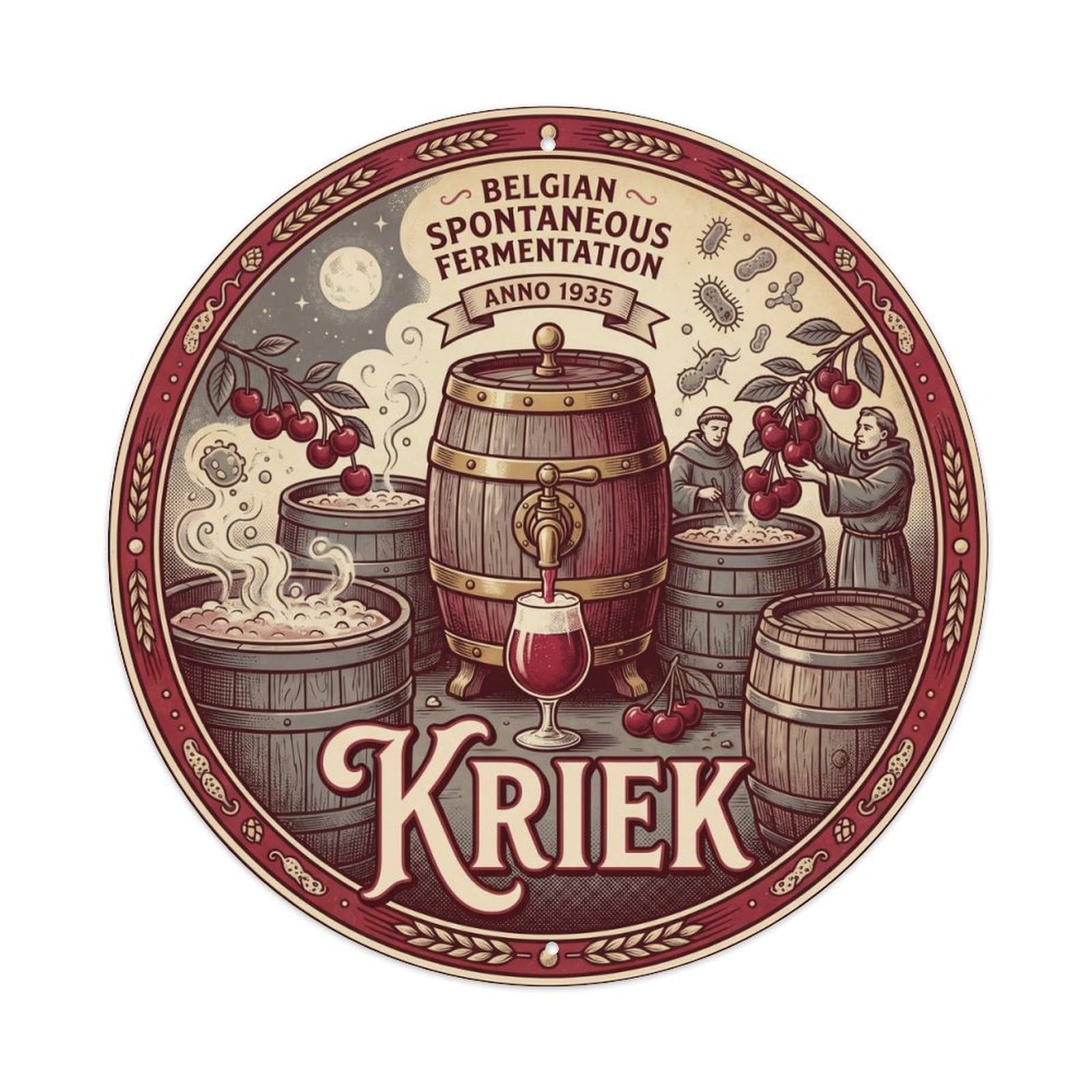 Retro Belgian Kriek Cherry Lambic Fruit Cellar Brew Metal Tin Sign