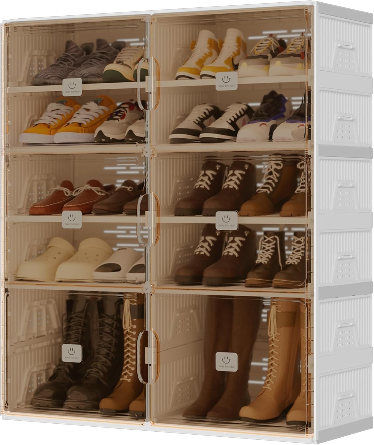 Foldable Shoe Rack Organizer for Entryway with Clear Magnetic Doors - Large Capacity Shoe Cabinet for Boots, Sneakers & All Shoes, Easy Assembly, White 6-Tier 24 Pairs