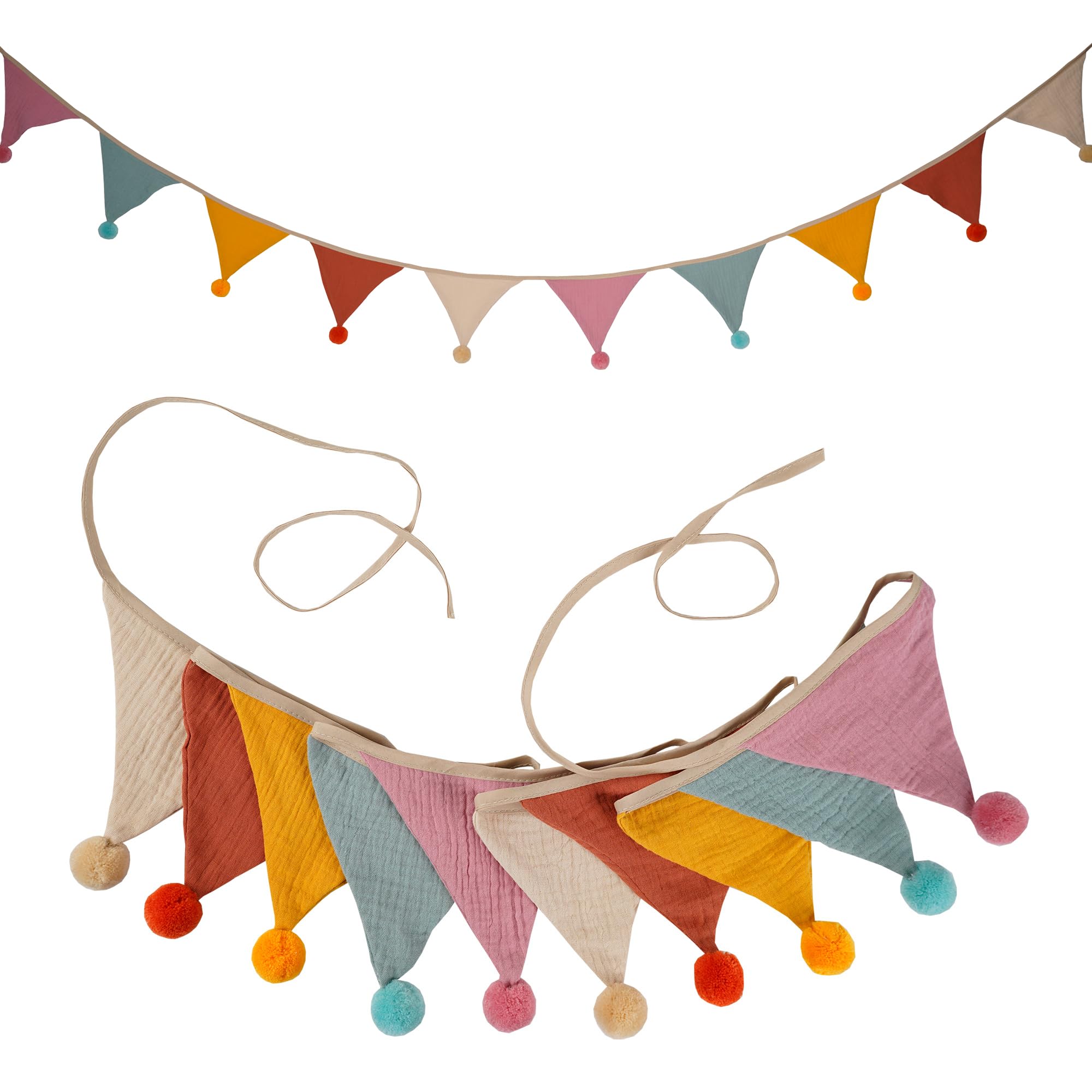 Fabric Bunting Banner, 2 Pack Handmade Neutral String Banner with Felt Ball Each 8.5 ft 10 Flags Nursery Wall Hanging Wedding Birthday Home Baby Shower Party Decoration Bunting (Pink Candy 2 Pack)