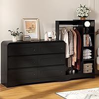 Vista 1 de Cómoda de 78 pulgadas de ancho con estante para colgar ropa, armario 3 en 1 con cajones y zapatero, baúl de almacenamiento alto de madera moderno