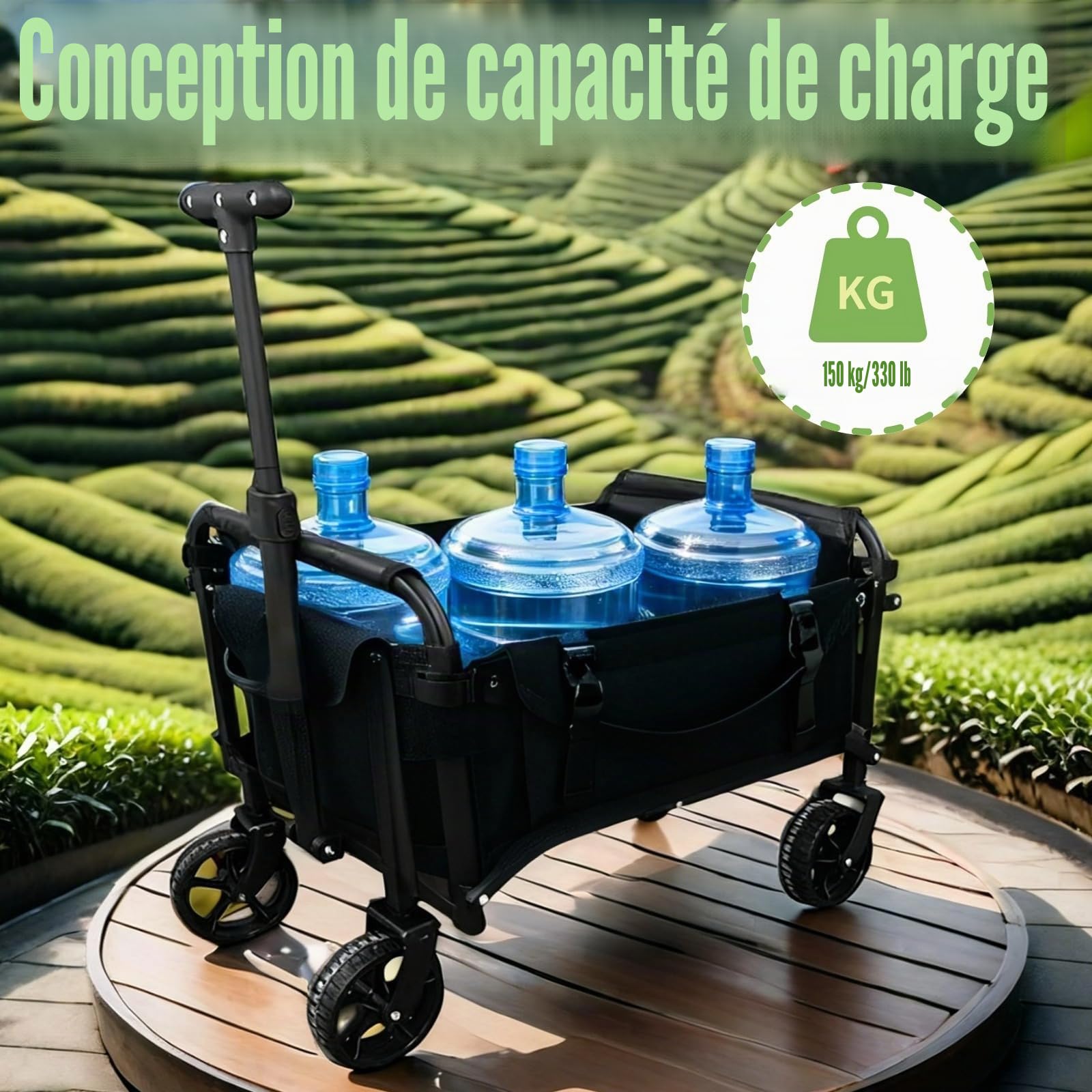 Chariot de Plage Pliable de 100L- Petit Chariot de Transport avec Roues | Chariot Pliable Avec Freins, pour la Plage, le Sport, l'Extérieur, le Jardin, le Pique-nique, le Shopping et la Pêche