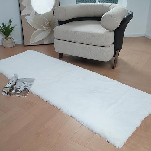 Miniatura 10 de Latepis Alfombra pequeña de 2 x 3 pies, antideslizante, de piel sintética de conejo, alfombra peluda y esponjosa, alfombra blanca lavable suave para