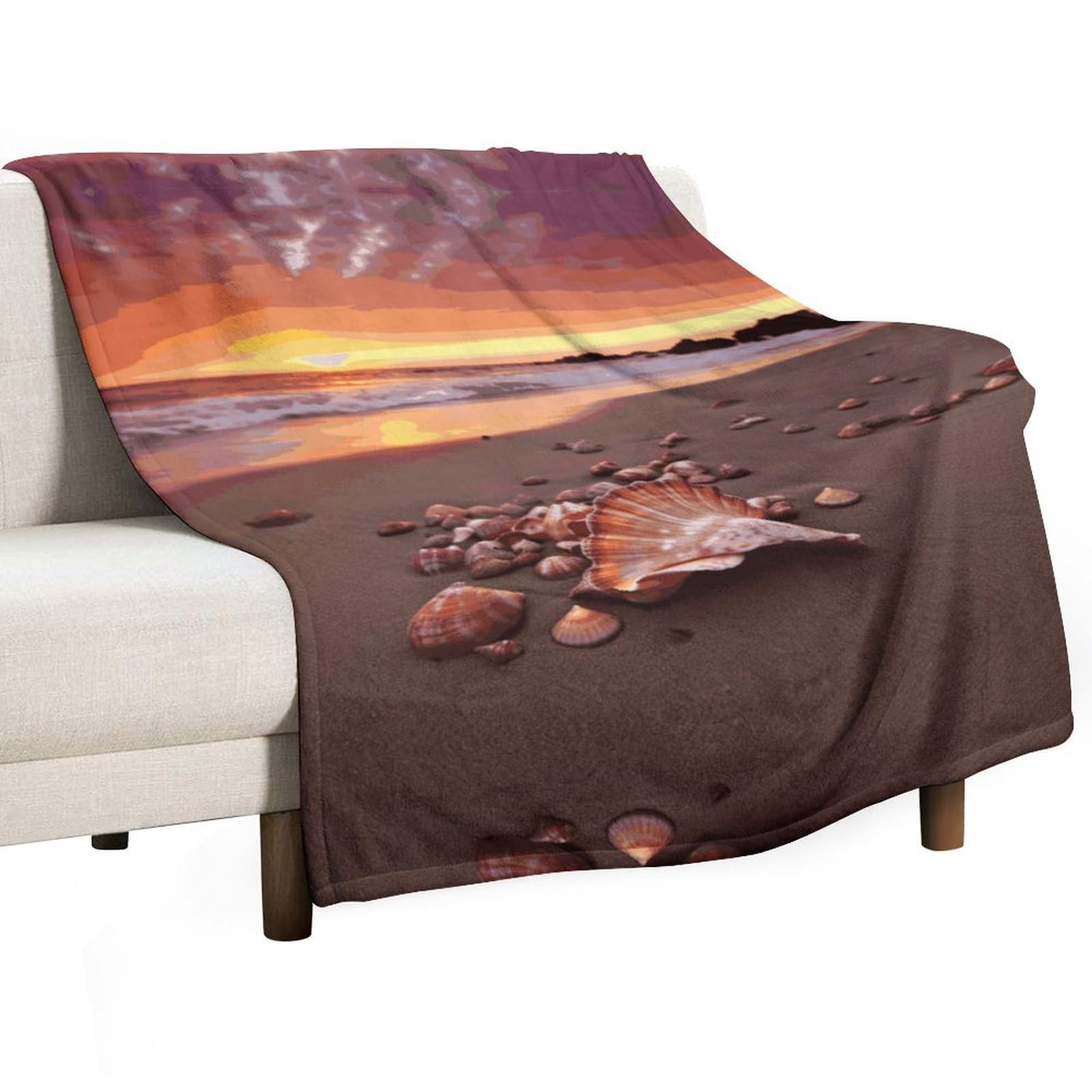 Jeté de lit léger et plaid polaire canapé motif plage été 127x177