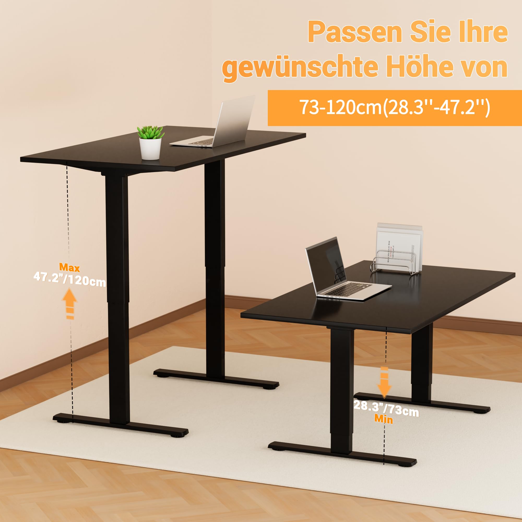 ERGOMAKER Höhenverstellbarer Gestell mit 2 starken Motoren, höhenverstellbarer Schreibtisch Gestell mit 2 Memory-Steuerung, Dualmotor Tischgestell höhenverstellbar mit 2 USB Ladeanschlüssen(schwarz)