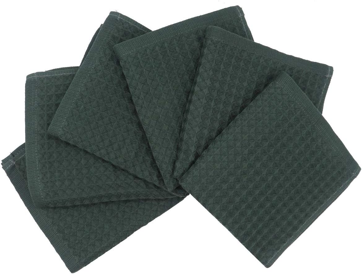 100% Natural Cotton Kitchen Towels Dish Towels Classic Waffle Weave Dish Cloths, Soft Ultra Absorbent Kitchen Hand Towel, Fast Drying Lightweight Washcloth, Set of 6 (Blackish Green) - Image 2