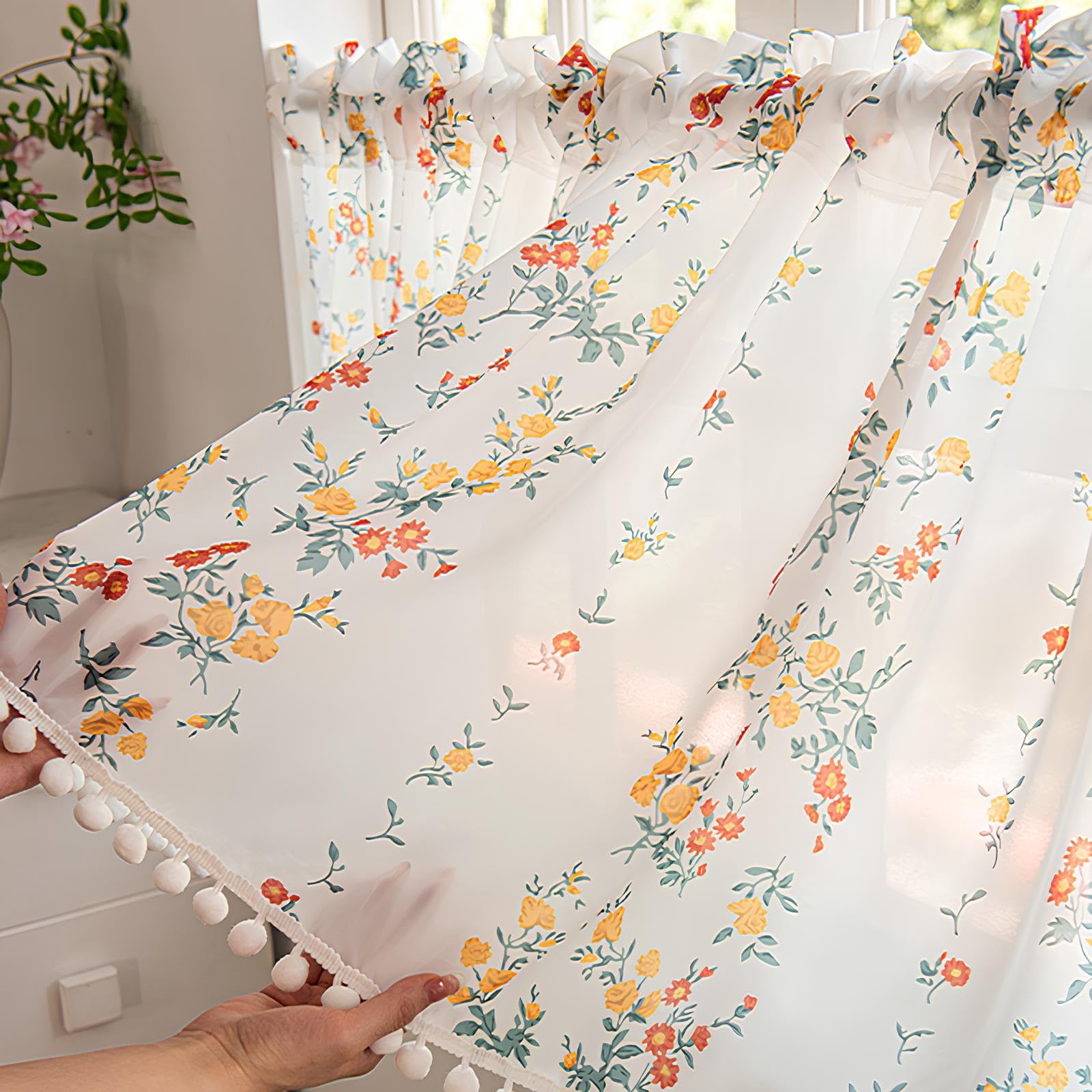 Voile Tende Corte per Piccola Finestre, Tenda Mezza Cucina Moderne, Semitrasparenti Tendina con Tasca per Bagno e Camera da Letto(W200xH120cm(W79xH47in))