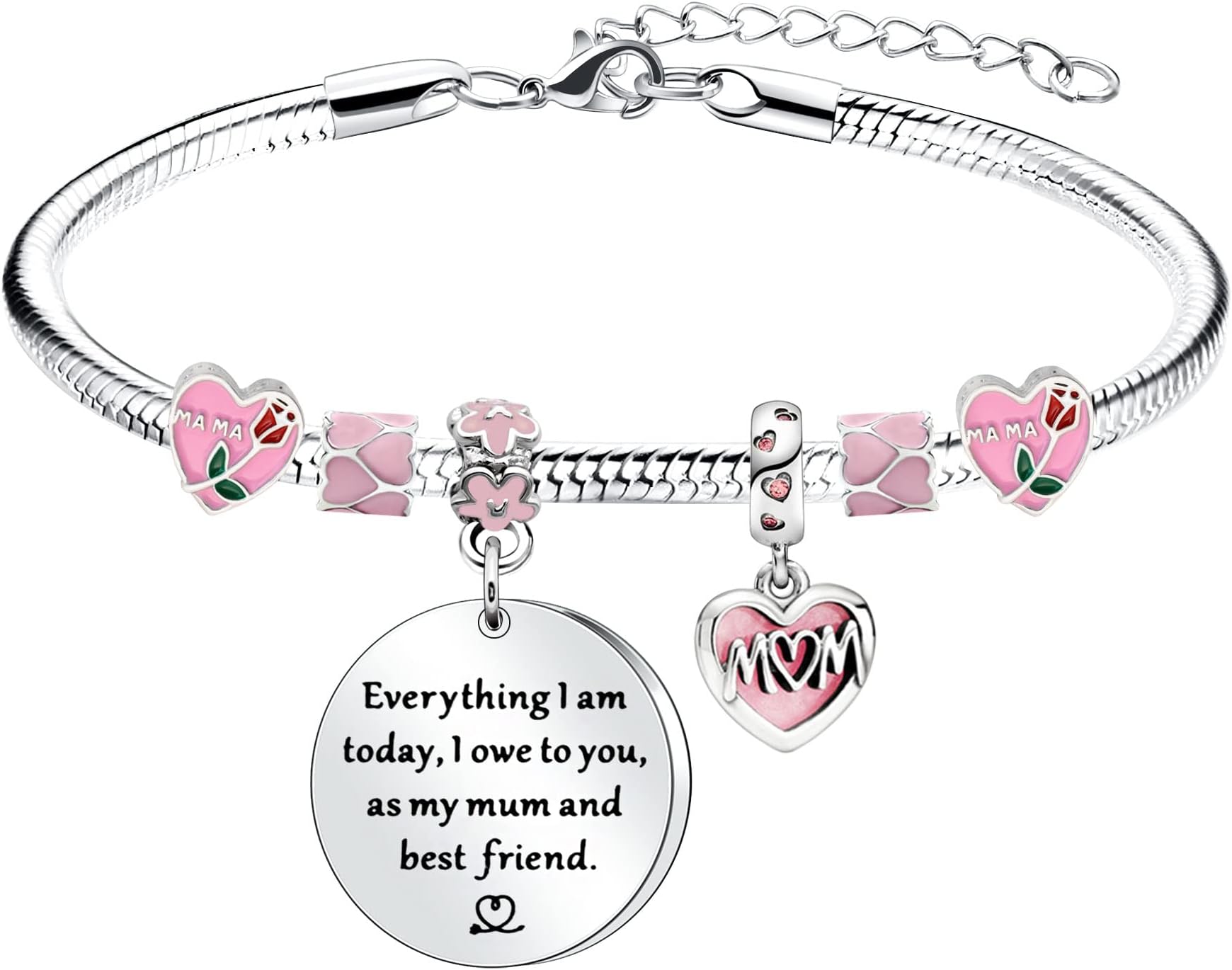 Angelra Mother Daughter Gifts Charm Bracelets Birthday Gift S925 Silver Bangle Women Girl Gifts Mothers and Daughters Never Truly Part,Maybe in Distance But Never in Heart