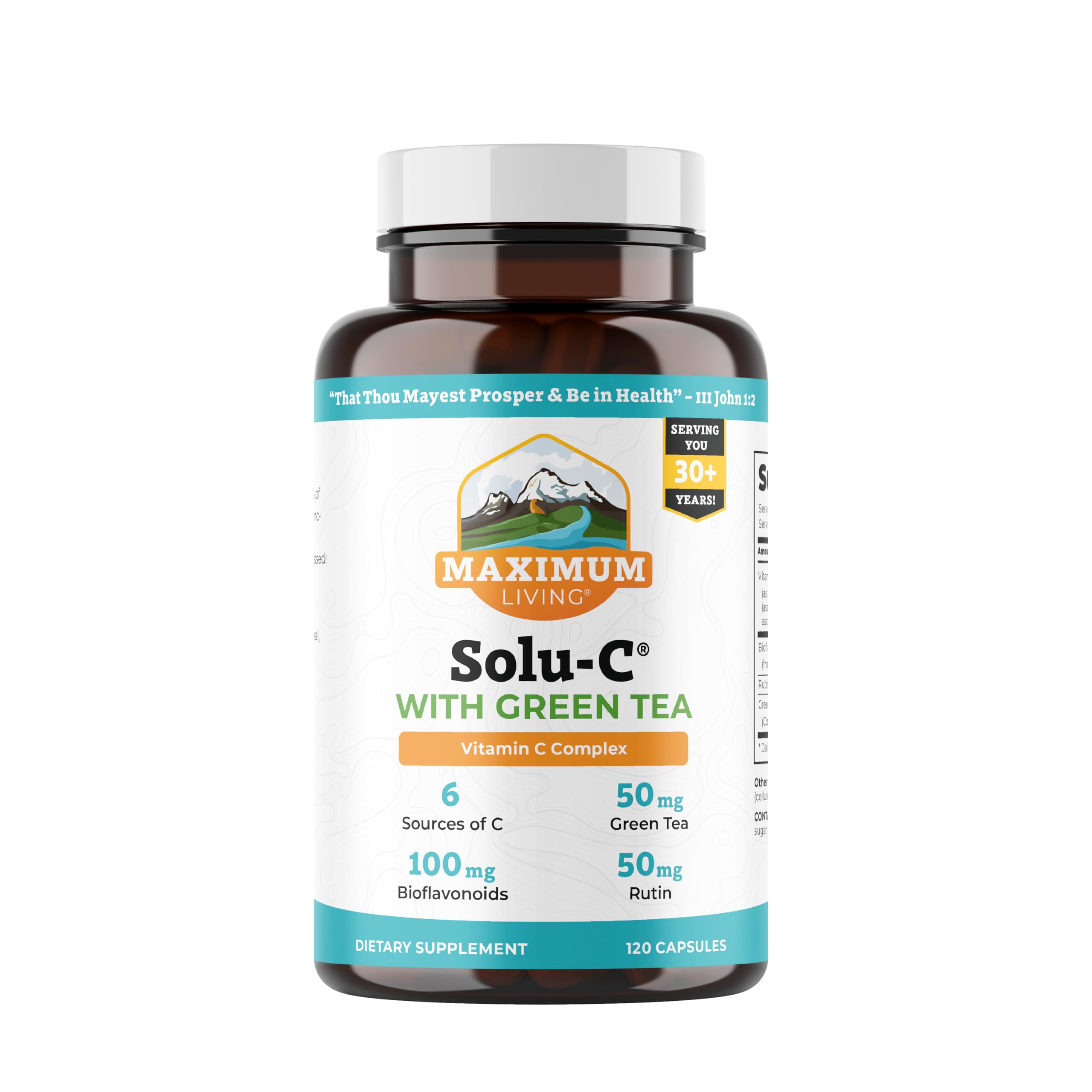 Maximum Living Solu-C with Green Tea - Vitamin C with Bioflavonoids and Rutin - Immune Support -120 Capsules