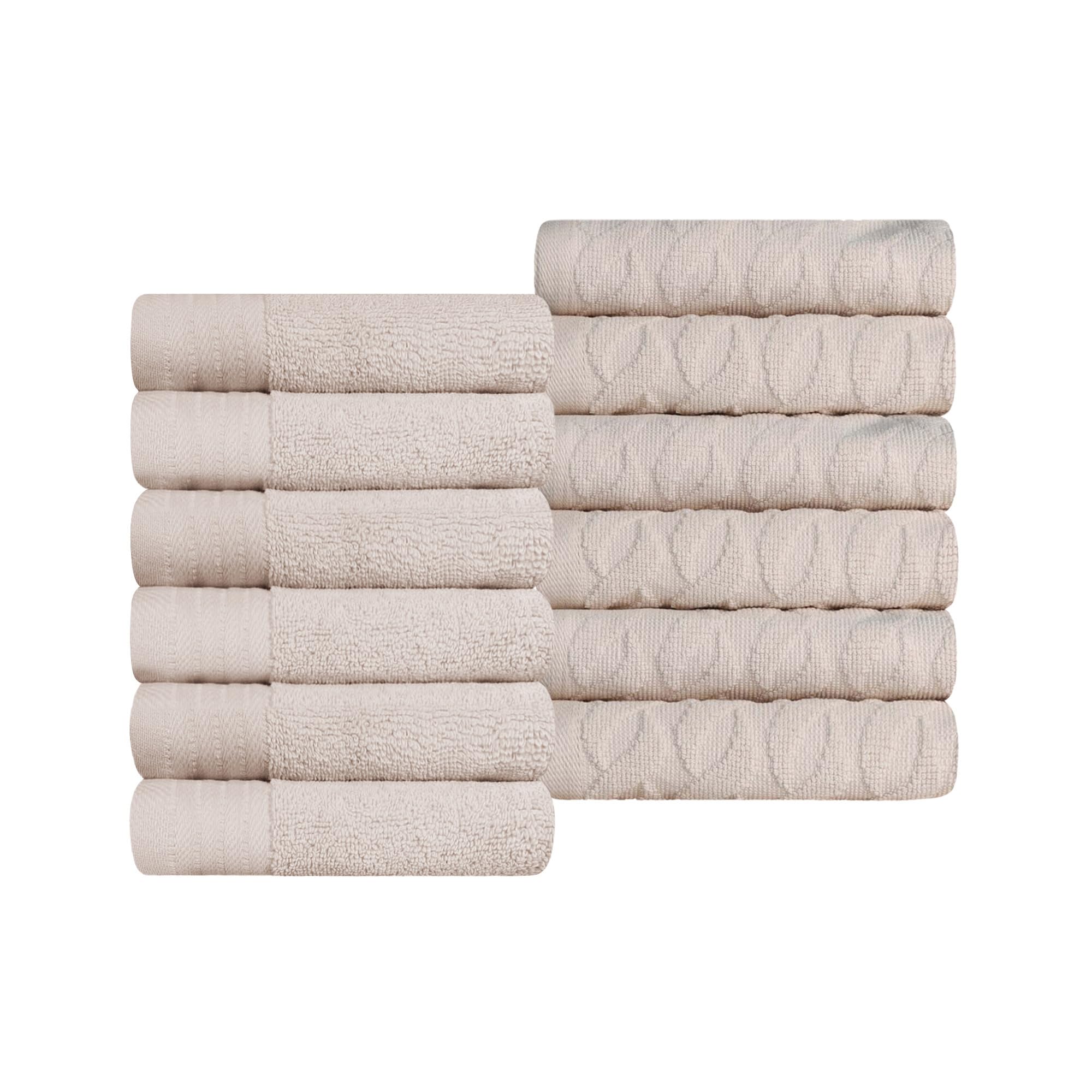 Superior Juego de 12 Toallas faciales de algodón Turco Jacquard Liso, Toallas Decorativas pequeñas para Limpieza Facial, SPA, Centro turístico, Gimnasio, decoración de baño, artículos Esenciales para