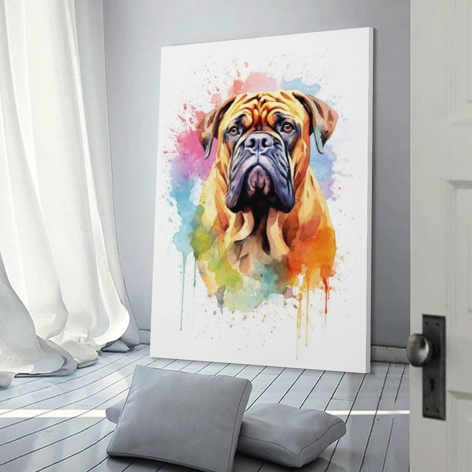 POLIUAWS Watercolor Bullmastiff Art Poster Fancy Wall for Living Room Bar Decoration Room Wall Decor Birthday Couple Celebrating 16x24inch(40x60cm)