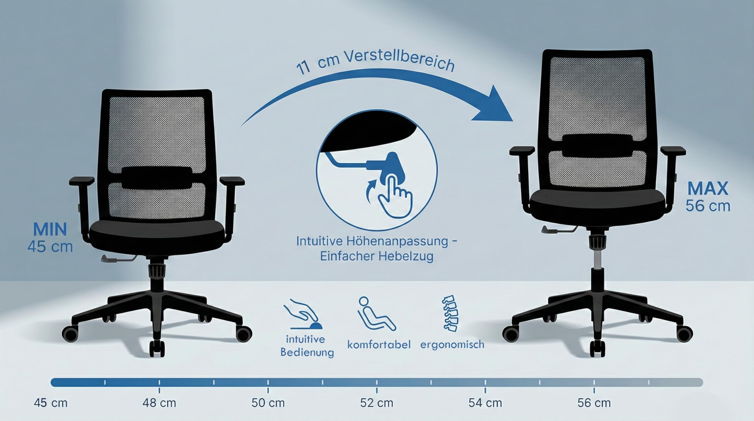 Start, Bürostuhl, für Home-Office & Unternehmen, mit vielen ergonomischen Funktionen, ergonomisch & kompakt, sehr einfache Bedienung, ohne Armlehnen, mit bis zu 125kg belastbar