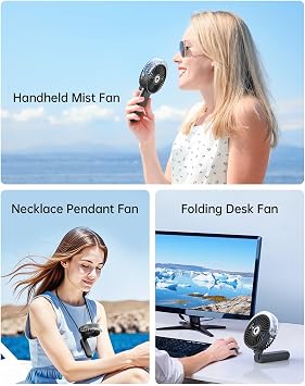 SWEETFULL Portable Misting Fan - 180 Foldable Handheld Personal Fan with Mist Spray, 3 Speeds, 30ml Water Tank, USB Rechargeable for Travel, Outdoors, Makeup, Camping, Home, and Office Use