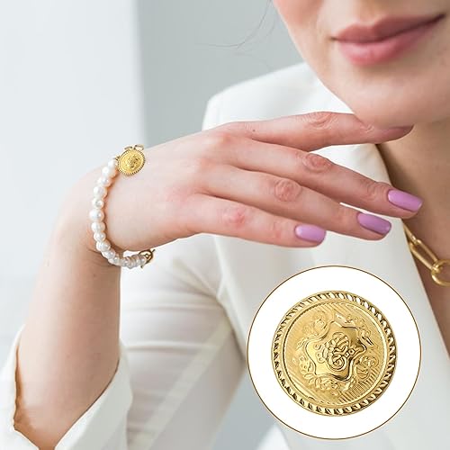 Miniatura 6 de Juego de 40 botones de metal, botones dorados para coser para mujer, botones vintage de latón con emblema de vástago para hombre, botones de latón