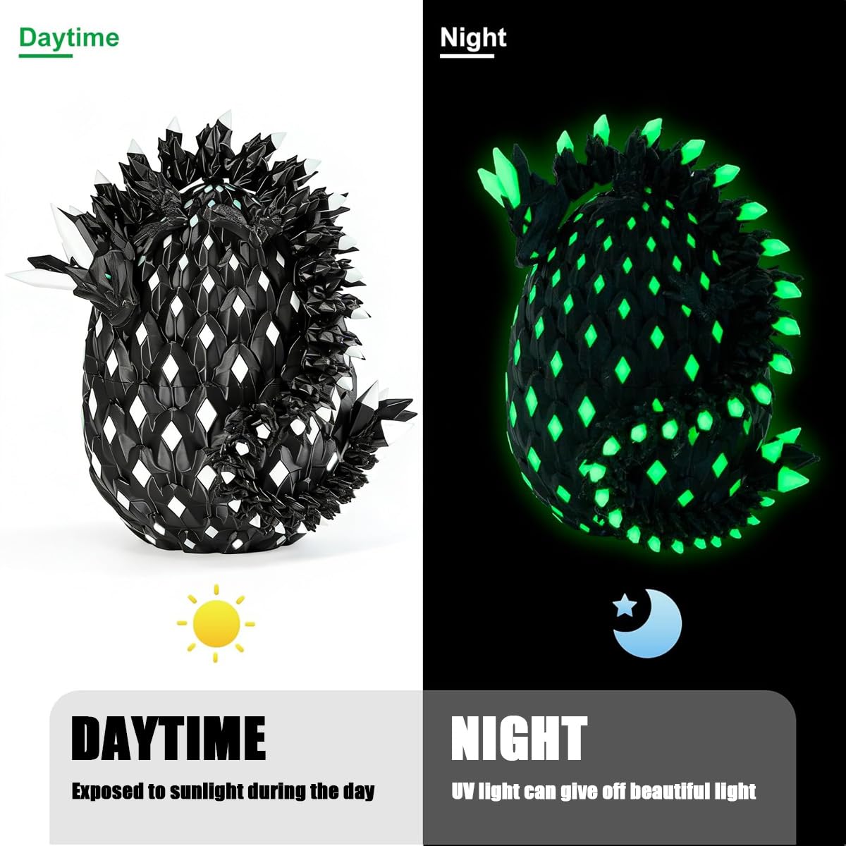 3D Printed Dragon Eggs with Dragon Inside, in The Dark Cool 3D Printer Articulated Animals Fidget Toy, Home Office Desk Decor - Image 3