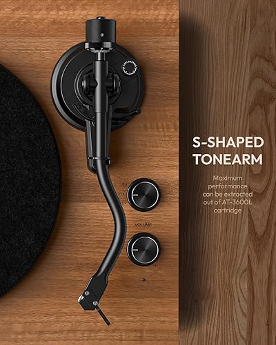 Miniatura 3 de SoulBox S1 - Tocadiscos de vinilo con altavoces estéreo, tocadiscos con preamplificador integrado, brazo en forma de S, 3345 RPM, nogal